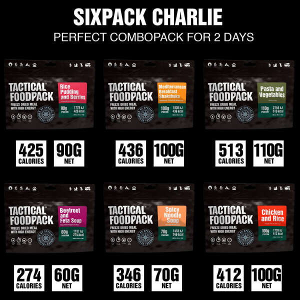 Zestaw sześciu posiłków liofilizowanych TACTICAL FOODPACK SIXPACK CHARLIE | 530 g